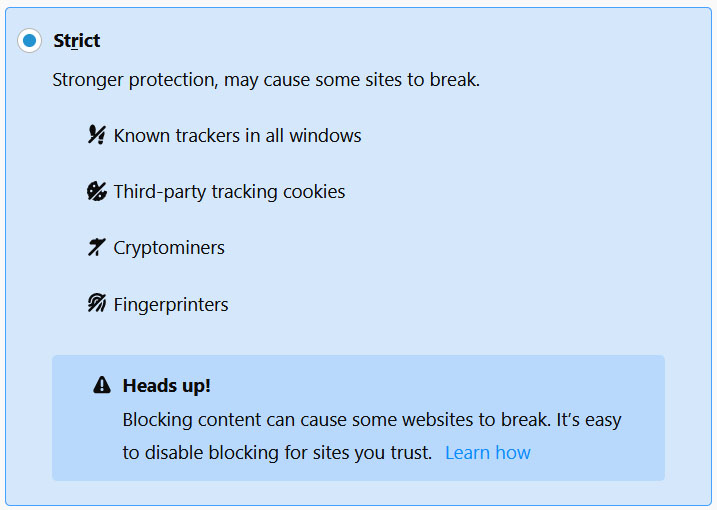 Firefox Строгая настройка безопасности